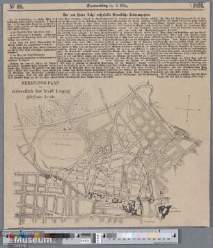Bebauungs-Plan des südwestlich der Stadt Leipzig gelegenen Areals.