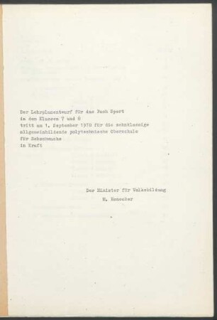 Der Lehrplanentwurf für das Fach Sport ...