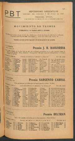 Hipódromo Argentino - Reunión del Domingo 9 de Junio de 1907 - Programa oficial