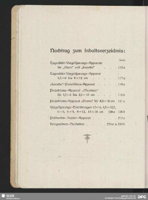 Nachtrag zum Inhaltsverzeichnis