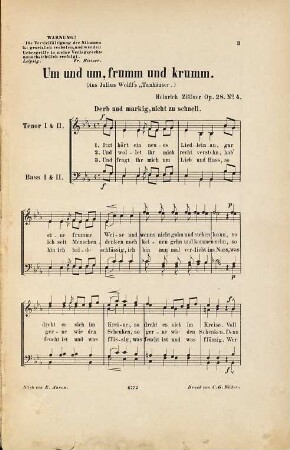 Schelmenliedel : (4 Gedichte aus Jul. Wolff's "Tanhäuser") ; für vier Männerstimmen ; op. 28, 4. Um und um, frumm und krumm