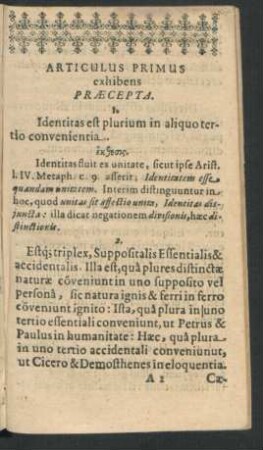 Articulus Primus exhibens Praecepta.