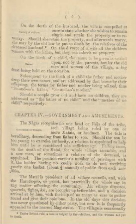 Chapter IV. - Government and amusements