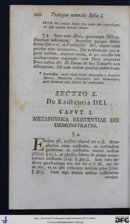 Sectio I. De Existentia Dei.