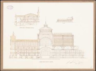 Hauptbahnhof, Frankfurt/Main Empfangsgebäude: 2 Schnitte durch den Wartesaal III. und IV. Klasse, Vestibül und Hallen, Ansicht der Billetur