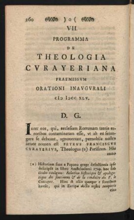 VII. Programma de Theologia Curayeriana Praemissum Orationi Inaugurali cIo Io CCXLV