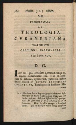 VII. Programma de Theologia Curayeriana Praemissum Orationi Inaugurali cIo Io CCXLV