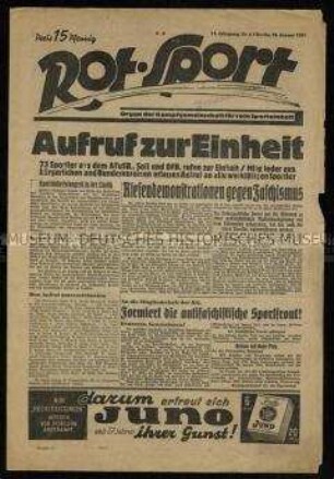Sportzeitung. Rot-Sport. 11. Jahrgang 1933