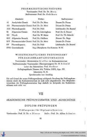 VII. Akademische Prüfungsämter und -ausschüsse