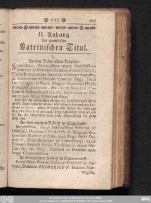 II. Anhang der gemeinsten Lateinischen Titul.