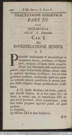 Tractationis Exegeticae Pars III. Sive Hermenia