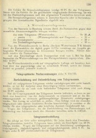 Telegraphische Postanweisungen ; Zurückziehung und Unterdrückung von Telegrammen ; Telegrammbestellung