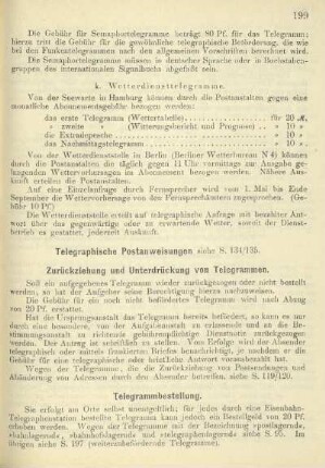 Telegraphische Postanweisungen ; Zurückziehung und Unterdrückung von Telegrammen ; Telegrammbestellung