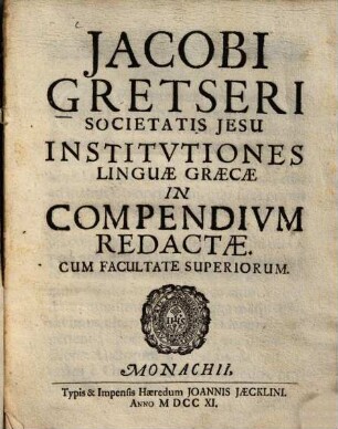 Institutiones linguae Graecae in compendium redactae