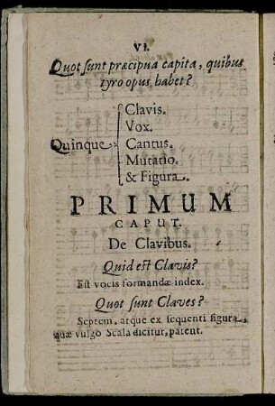 Primum Caput. De Clavibus. = Das erste Capitel von den Clavibus.