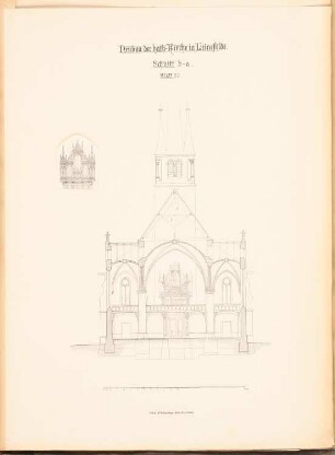 Katholische Kirche, Leinefelde: Schnitt mit Orgelansicht und Variante der Orgel