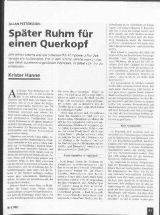 Allan Pettersson: Später Ruhm für einen Querkopf