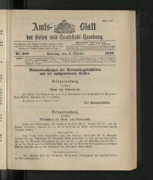 No. 208, 3. Oktober 1920