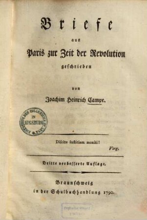 Briefe aus Paris zur Zeit der Revolution geschrieben