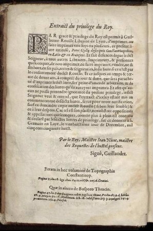 Extraict du privilege du Roy.