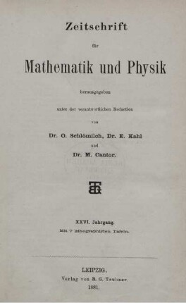 26: Zeitschrift für Mathematik und Physik