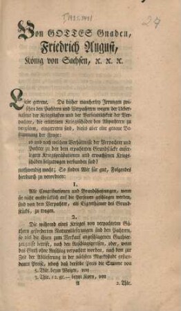 Von Gottes Gnaden Friedrich August, König von Sachsen, etc. etc. etc.