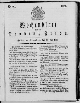 Nr. 29, Ausgabe vom 16. Juli 1836