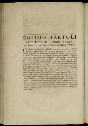 Cosimo Bartoli Al Virtuoso Giorgio Vasari Pittore Et Architettore Eccellentissimo.