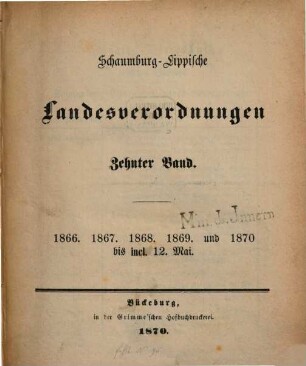 Schaumburg-Lippische Landesverordnungen. 10. 1866/70