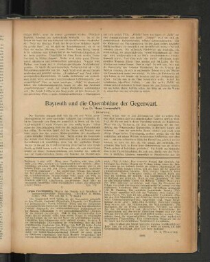 Bayreuth und die Opernbühne der Gegenwart. Von Dr. Hans Loewenfeld. 1.Fortsetzung.