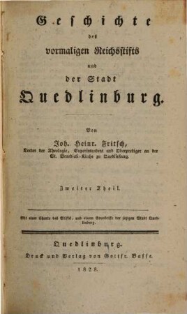 Geschichte des vormaligen Reichsstifts und der Stadt Quedlinburg, 2