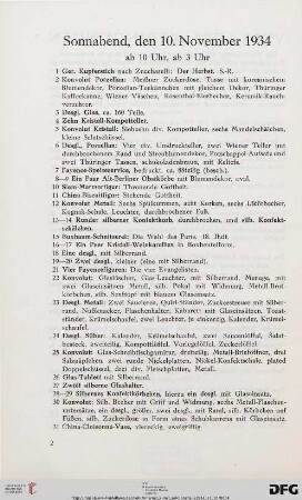 Sonnabend, den 10. November 1934, ab 10 Uhr, ab 3 Uhr (Nr. 1-606)