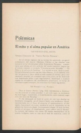 El mito y el alma popular en América