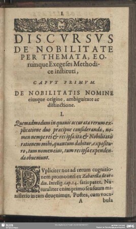 Caput Primum. De Nobilitatis Nomine eiusque origine, ambiguitate ac distinctione