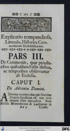 Pars III. De Ceremoniis, quae peculiaribus quibusdam Festis diebus, ac temporibus observantur ab Ecclesia.