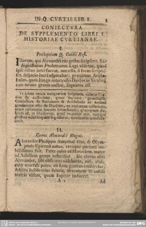 Coniectura De Supplemento Libri I. Historiae Curtianae