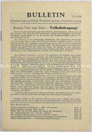 Illegales Informationsblatt der KPD "Bulletin" u.a. zu einer Volksbefragung in der BRD zur atomaren Aufrüstung