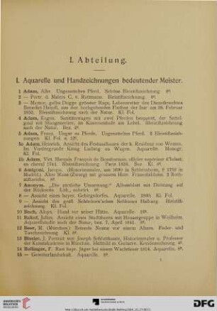 I. Aquarelle und Handzeichnungen bedeutender Meister (Nr. 1-333)