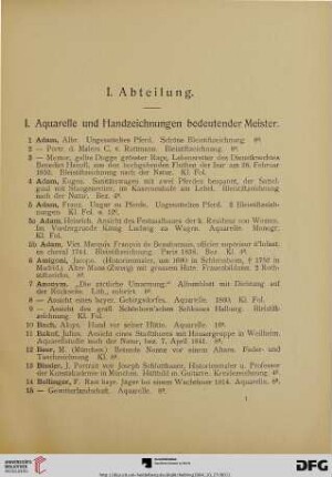 I. Aquarelle und Handzeichnungen bedeutender Meister (Nr. 1-333)