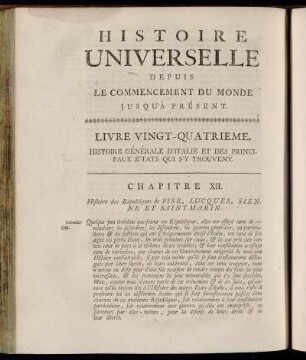 Chapitre XII. Histoire des Républiques de Pise, Lucques, Sienne et Saint-Marin.