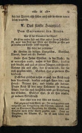 V. Das fünfte Hauptstück: Vom Sacrament des Altars