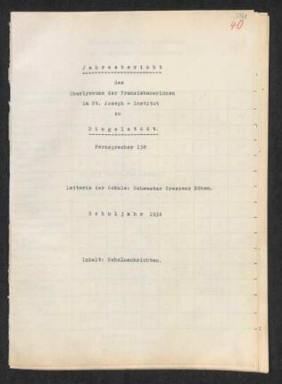 1934/35: Jahresbericht des Oberlyzeums der Franziskanerinnen im St. Joseph-Institut zu Dingelstädt ... - 1934/35