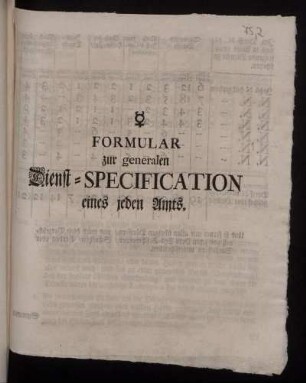 Formular zur generalen Dienst-Specification eines jeden Amts