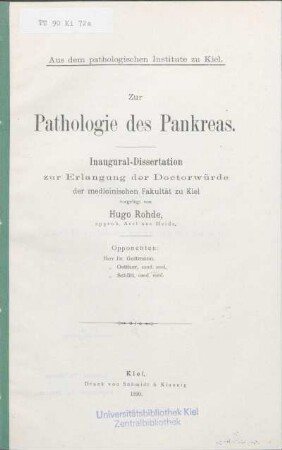 Zur Pathologie des Pankreas