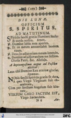 Die Lunae. Officium S. Spiritus.