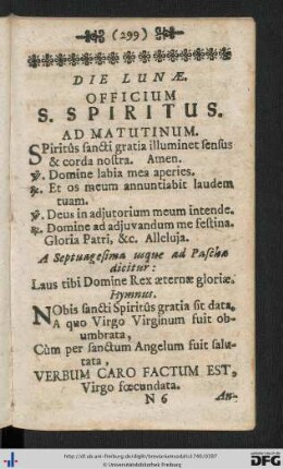 Die Lunae. Officium S. Spiritus.