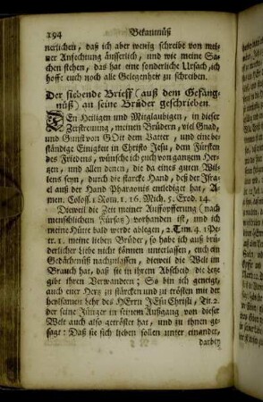 Der siebende Brieff (auß dem Gefängnüß) an seine Brüder geschrieben. - Eine Vermahnung/ geschrieben auß dem Gefängnüß an seine liebe N.
