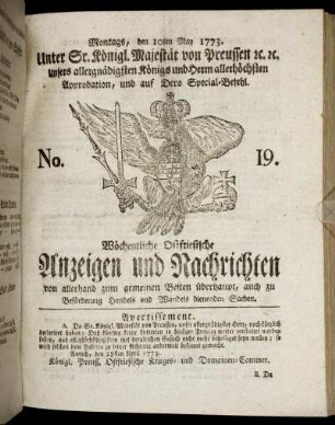 No. 19. Montags, den 10ten May 1773.