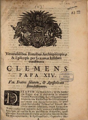 Venerabilibus fratribus Archiepiscopis et Episcopis per Sardinae Insulam Constitutis