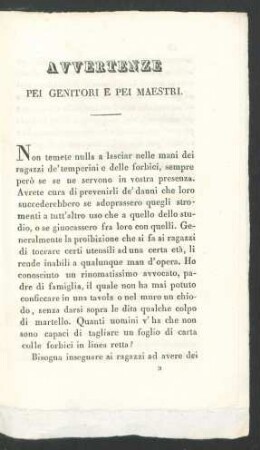 Avvertenze pei genitori e pei maestri.